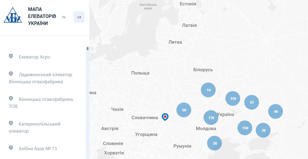 карта елеваторів України
